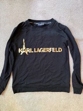 Karl Lagerfeld Gold Eiffel Tower Logo Crewneck Sweatshirt Black